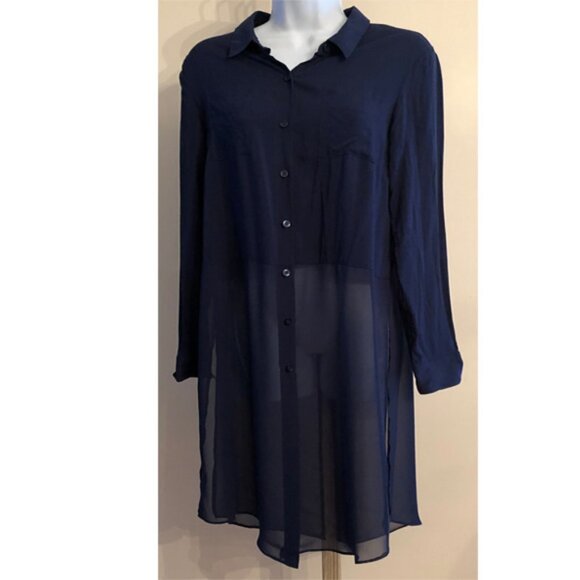 BcbGeneration long slit split navy button shirt S great for layering styling - Picture 2 of 9
